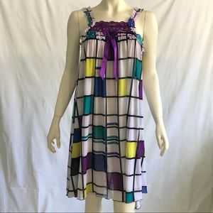Vintage unique geometric mod  sheer mesh  slip/dress size small